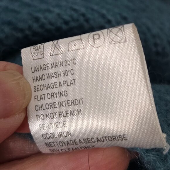 Irene Van Ryb Size L Mohair Blend Cowl Neck Teal Fuzzy Sweater Women's - Picture 5 of 10